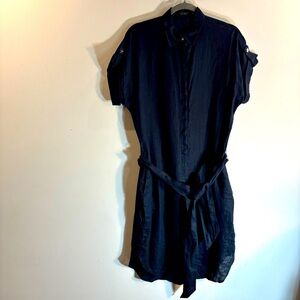 LAUREN RALPH LAUREN Sz 6 Buttoned Dress 100% Linen Seam Pockets Belt Collar